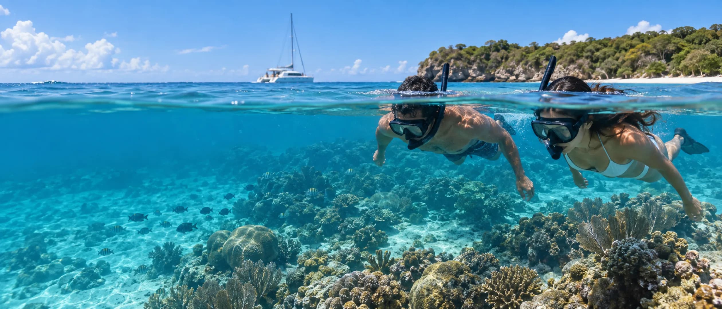 Snorkel sobre arrecife en Isla Catalina