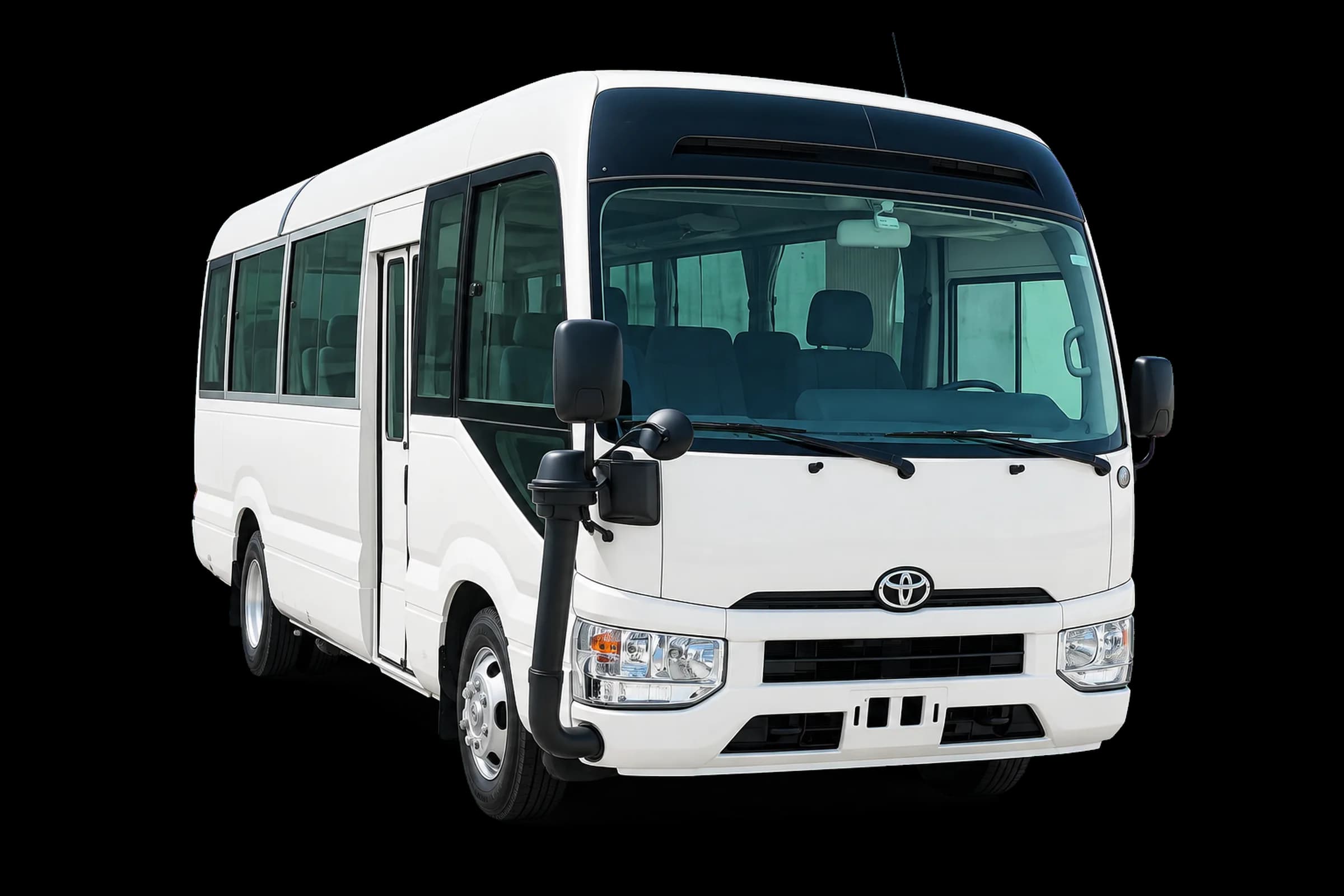 Toyota Coaster blanca con rotulación VIVE