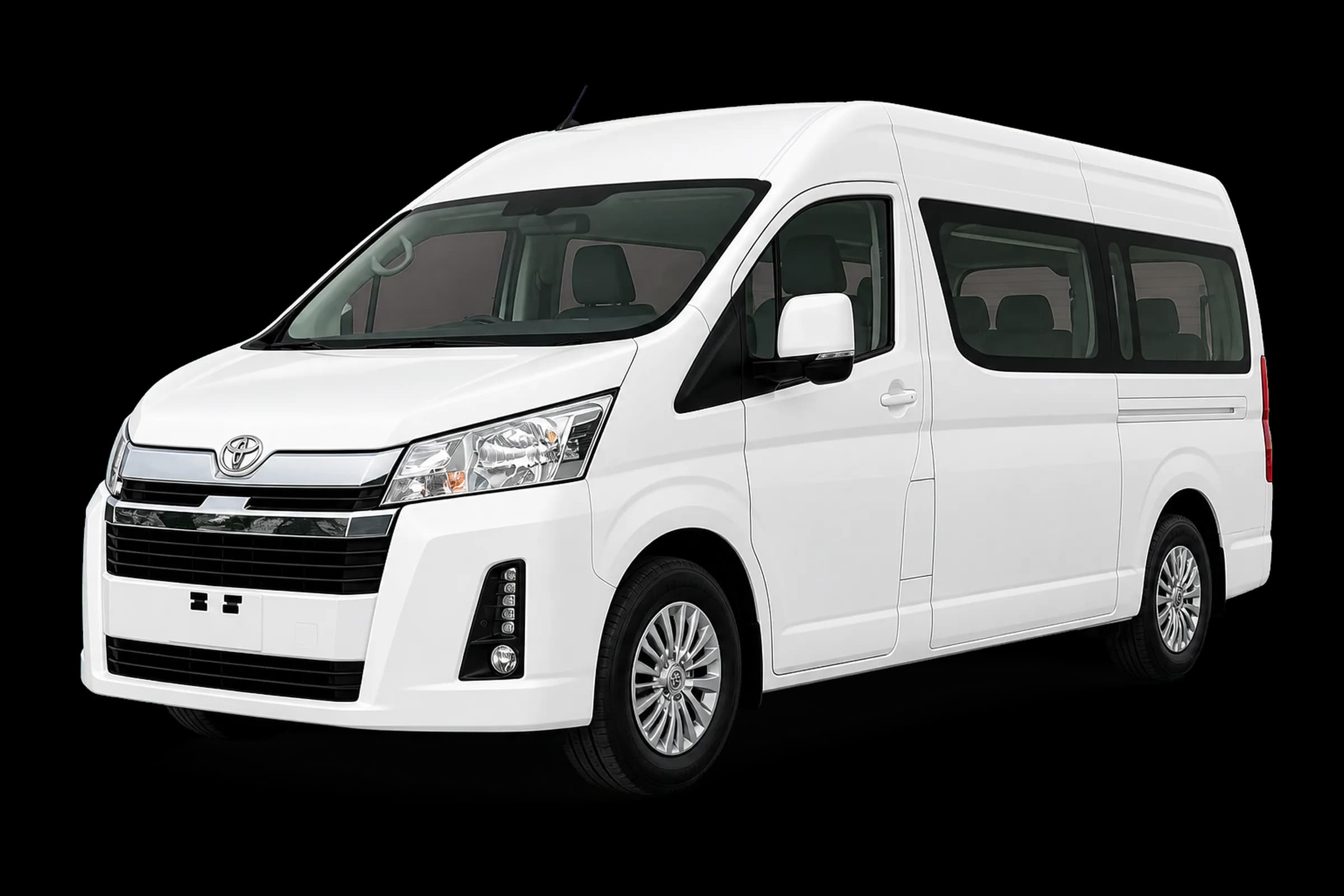 Minivan blanca (Toyota Hiace) con rotulación VIVE
